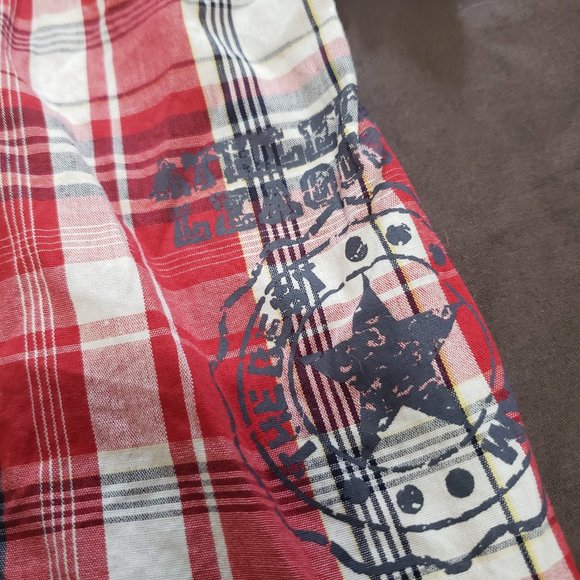 Fancy Plaid Button Up Shirt Collared 24 Month Size 100% Cotton Red Like new - Picture 5 of 7